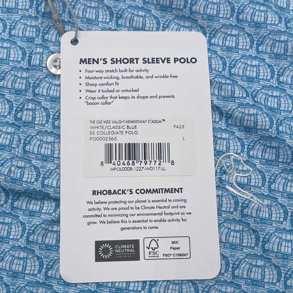 Rhoback Ole Miss Vaught-Hemingway Stadium Polo Mens Large Blue White New - Picture 5 of 9